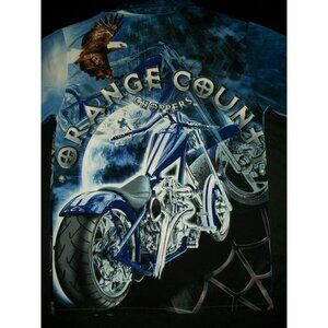 Orange County Choppers Mens Blue Motorcycle Graphic Button Shirt  Size Small